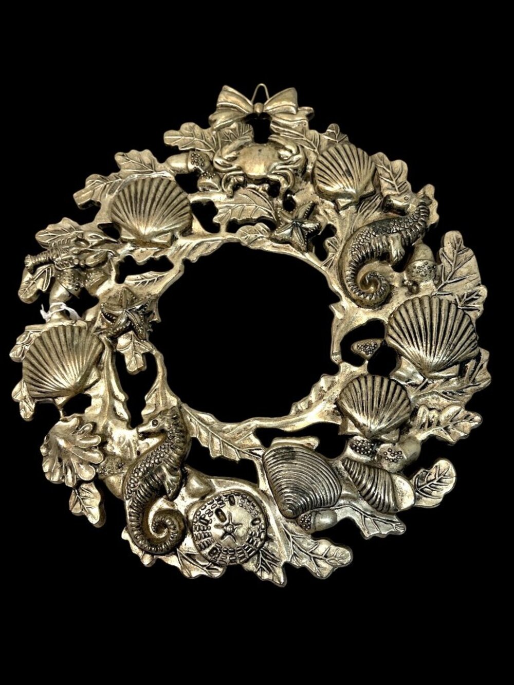 Antique Silver-Plated Nautical Candle Holder With Seashell & Seahorse Design